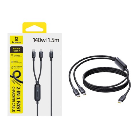 Kabel przewód 2w1 USB-C - 2x USB-C 140W 1.5 m - czarny