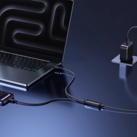 Kabel przewód 2w1 USB-C - 2x USB-C 140W 1.5 m - czarny