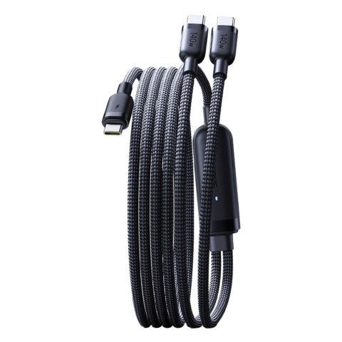 Kabel przewód 2w1 USB-C - 2x USB-C 140W 1.5 m - czarny