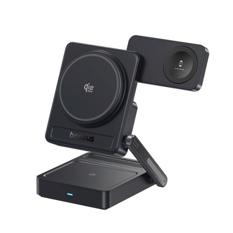 Ładowarka bezprzewodowa 3w1 Qi2.2 35W z zasilaczem EU 45W i kablem USB-C 1m - czarna