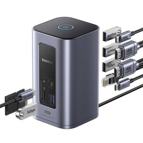 Stacja dokująca HUB 12w1 USB-C USB-A HDMI RJ45 SD microSD 4K 60Hz PD 10Gb/s