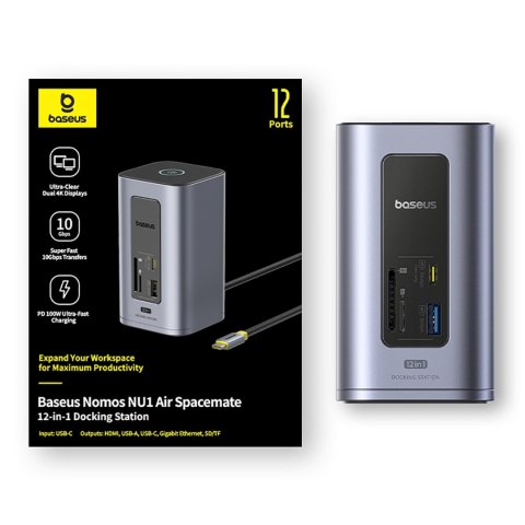 Stacja dokująca HUB 12w1 USB-C USB-A HDMI RJ45 SD microSD 4K 60Hz PD 10Gb/s