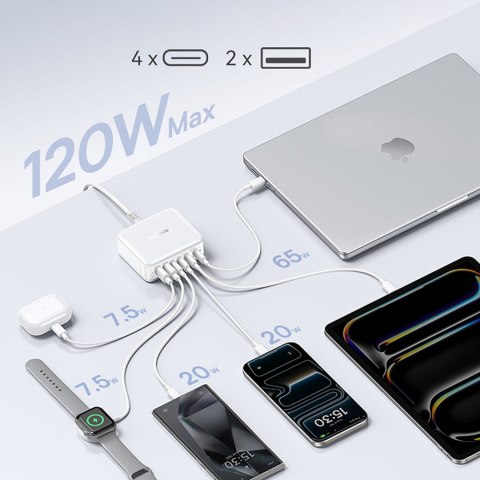 Stacja ładująca USB-A USB-C EnerFill FH21 120W - biała