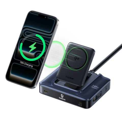 Stacja ładująca bezprzewodowa 6w1 ze zwijanymi kablami USB-C 245W - czarna
