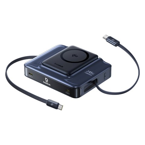 Stacja ładująca bezprzewodowa 6w1 ze zwijanymi kablami USB-C 245W - czarna