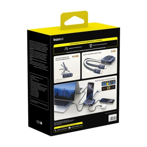 Stacja ładująca bezprzewodowa 6w1 ze zwijanymi kablami USB-C 245W - czarna