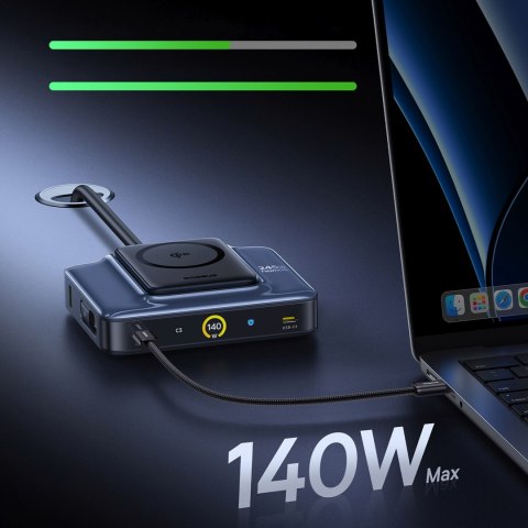Stacja ładująca bezprzewodowa 6w1 ze zwijanymi kablami USB-C 245W - czarna