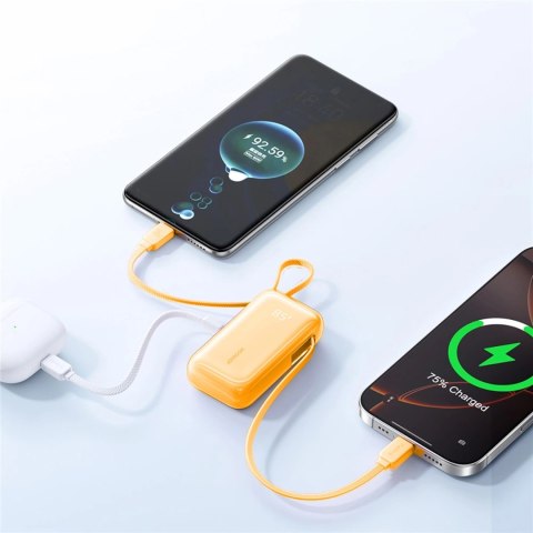 Powerbank 10000mAh z wbudowanymi kablami USB-C 35W - pomarańczowy