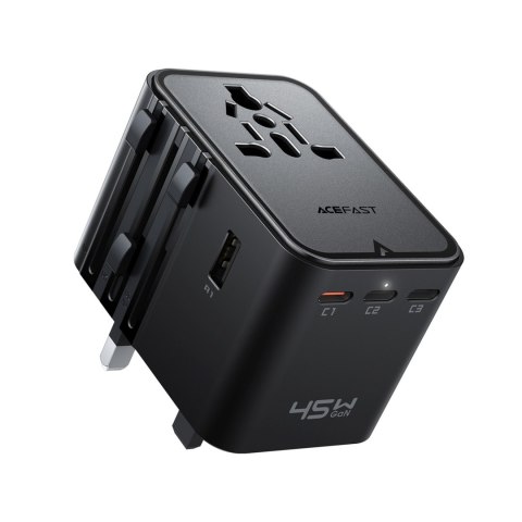 Adapter podróżny ładowarka sieciowa USB-C USB-A AC EU US UK AU - czarna