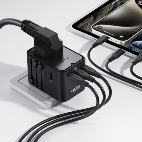 Adapter podróżny ładowarka sieciowa USB-C USB-A AC EU US UK AU - czarna