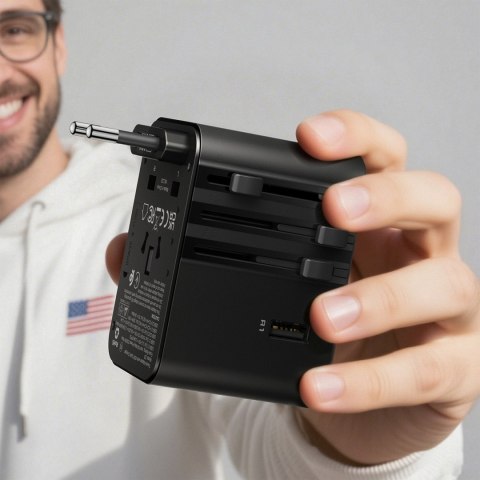 Adapter podróżny ładowarka sieciowa USB-C USB-A AC EU US UK AU - czarna