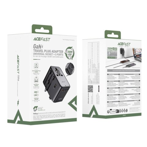 Adapter podróżny ładowarka sieciowa USB-C USB-A AC EU US UK AU - czarna
