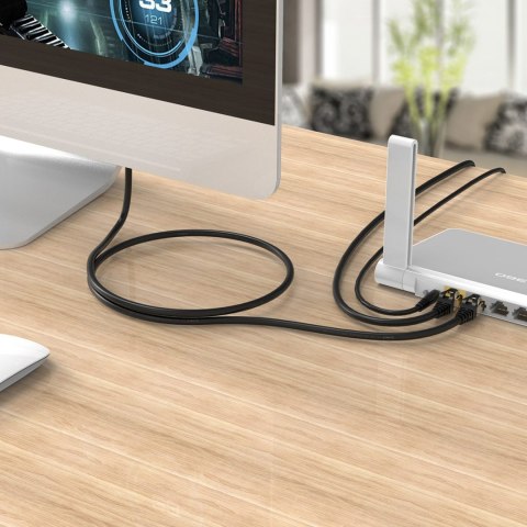 Kabel sieciowy internetowy okrągły LAN CAT7 10Gbps RJ45 1m - czarny
