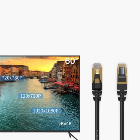 Kabel sieciowy internetowy okrągły LAN CAT7 10Gbps RJ45 1m - czarny