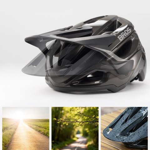Kask na rower górski z regulowanym daszkiem zapięciem magnetycznym 58-62 cm - czarny