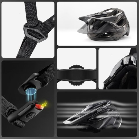 Kask na rower górski z regulowanym daszkiem zapięciem magnetycznym 58-62 cm - tytanowy