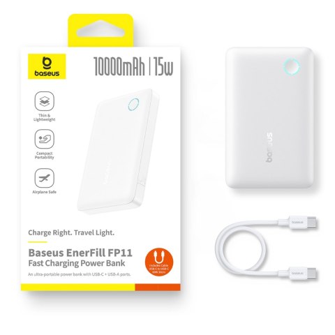 Powerbank 10000mAh 15W EnerFill FP11 z kablem USB-C 30cm - biały