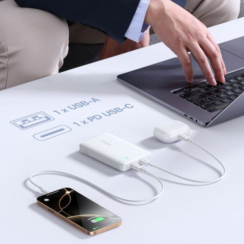 Powerbank 10000mAh 15W EnerFill FP11 z kablem USB-C 30cm - biały