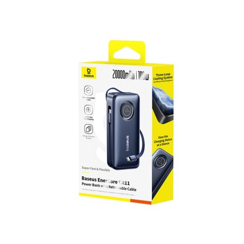 Powerbank 20000mAh 100W ze zwijanym kablami USB-C - czarny