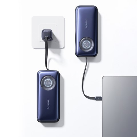 Powerbank 20000mAh 100W ze zwijanym kablami USB-C - czarny