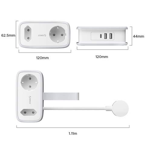 Listwa zasilająca 5w1 AC USB-A USB-C 15.5W - biała