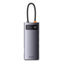 Stacja dokująca HUB 7w1 USB-C 1xHDMI 1xVGA 3xUSB 3.2 1xPower Delivery RJ-45 Ethernet szary