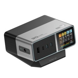 Stacja ładująca 5w1 z wyświetlaczem cyfrowym USB-A USB-C 300W - srebrna