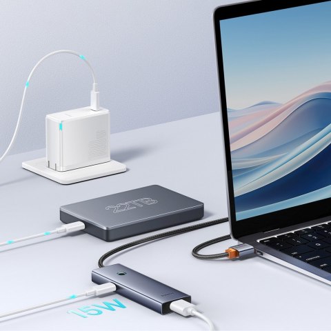 HUB rozdzielacz USB-A USB-C 5V 50cm - szary