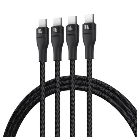 Kabel przewód 3w1 USB-C Flash Series 3 100W 1.5m - czarny