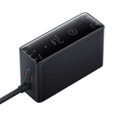 Ładowarka sieciowa USB-A USB-C GaN 240W z kablem zasilającym - czarna