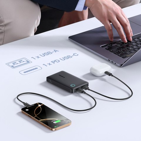 Powerbank 10000mAh 15W EnerFill FP11 z kablem USB-C 20V 3A 30cm - czarny
