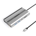Stacja dokująca 12w1 USB-C - USB-A USB-C HDMI VGA RJ45 SD microSD PD 100W - srebrna