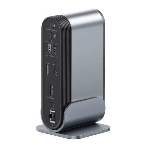 Stacja dokująca USB-C - HDMI DP USB-A USB-C RJ45 PD PC SD TF 3.5mm minijack - szara