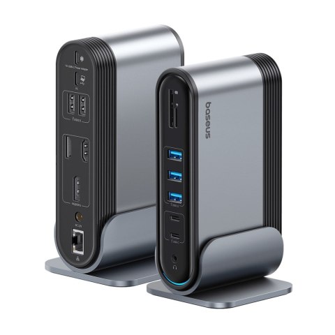 Stacja dokująca USB-C - HDMI DP USB-A USB-C RJ45 PD PC SD TF 3.5mm minijack - szara