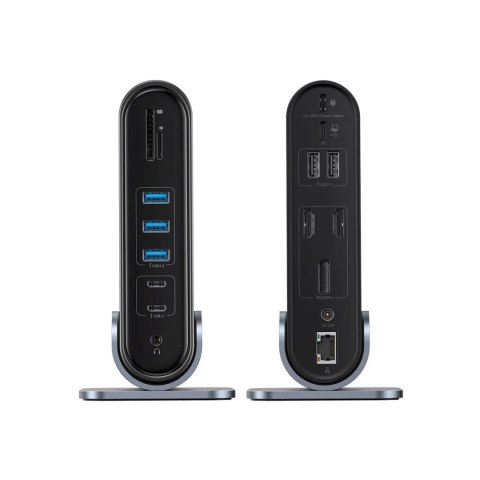 Stacja dokująca USB-C - HDMI DP USB-A USB-C RJ45 PD PC SD TF 3.5mm minijack - szara