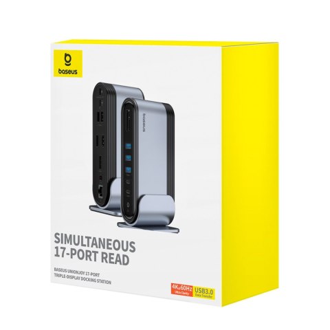 Stacja dokująca USB-C - HDMI DP USB-A USB-C RJ45 PD PC SD TF 3.5mm minijack - szara