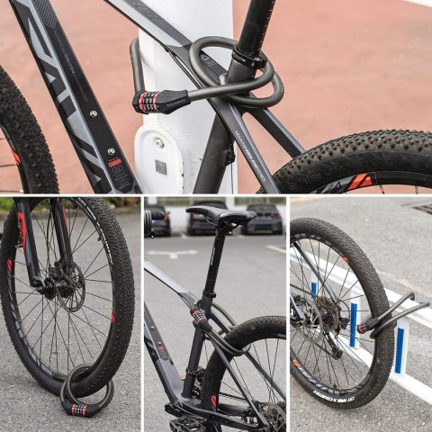 Zapięcie rowerowe na szyfr 5-cyfrowy z linką stalową 180 cm - czarne