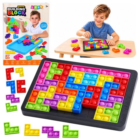 Gra Tetris Pop-It Układanka Puzzle 3w1 Sensoryczna Kolorowa 27el