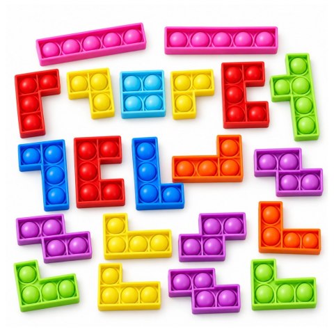 Gra Tetris Pop-It Układanka Puzzle 3w1 Sensoryczna Kolorowa 27el