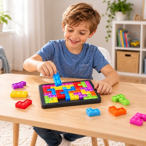 Gra Tetris Pop-It Układanka Puzzle 3w1 Sensoryczna Kolorowa 27el
