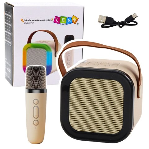 Zestaw Karaoke Głośnik Mikrofon Bezprzewodowy K12 RGB Bluetooth Beżowy