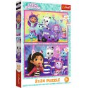 Puzzle - 2x24 - Zabawy z Gabby - Koci Domek Gabi - Trefl 34433