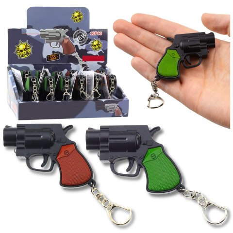 Mini Pistolet Rewolwer Brelok Gadżet Światło LED Laser 6,5 cm